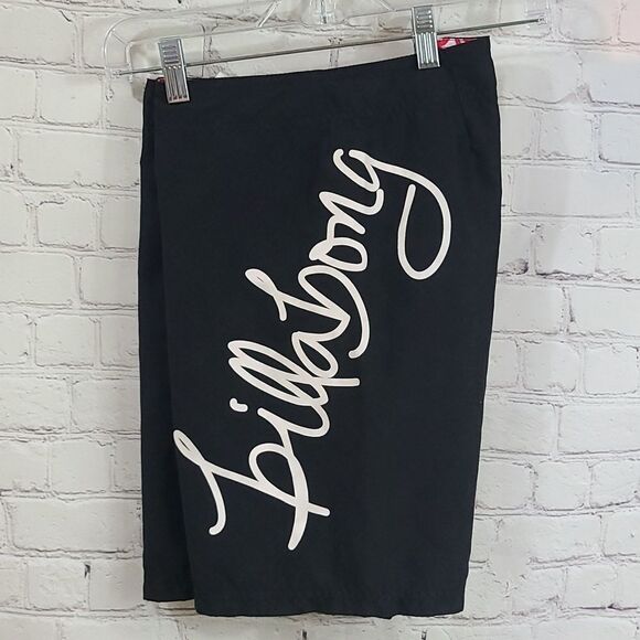 Billabong Black Boardshorts Red Trim Surfer Girl Sport Spellout Swim Shorts - Picture 1 of 10